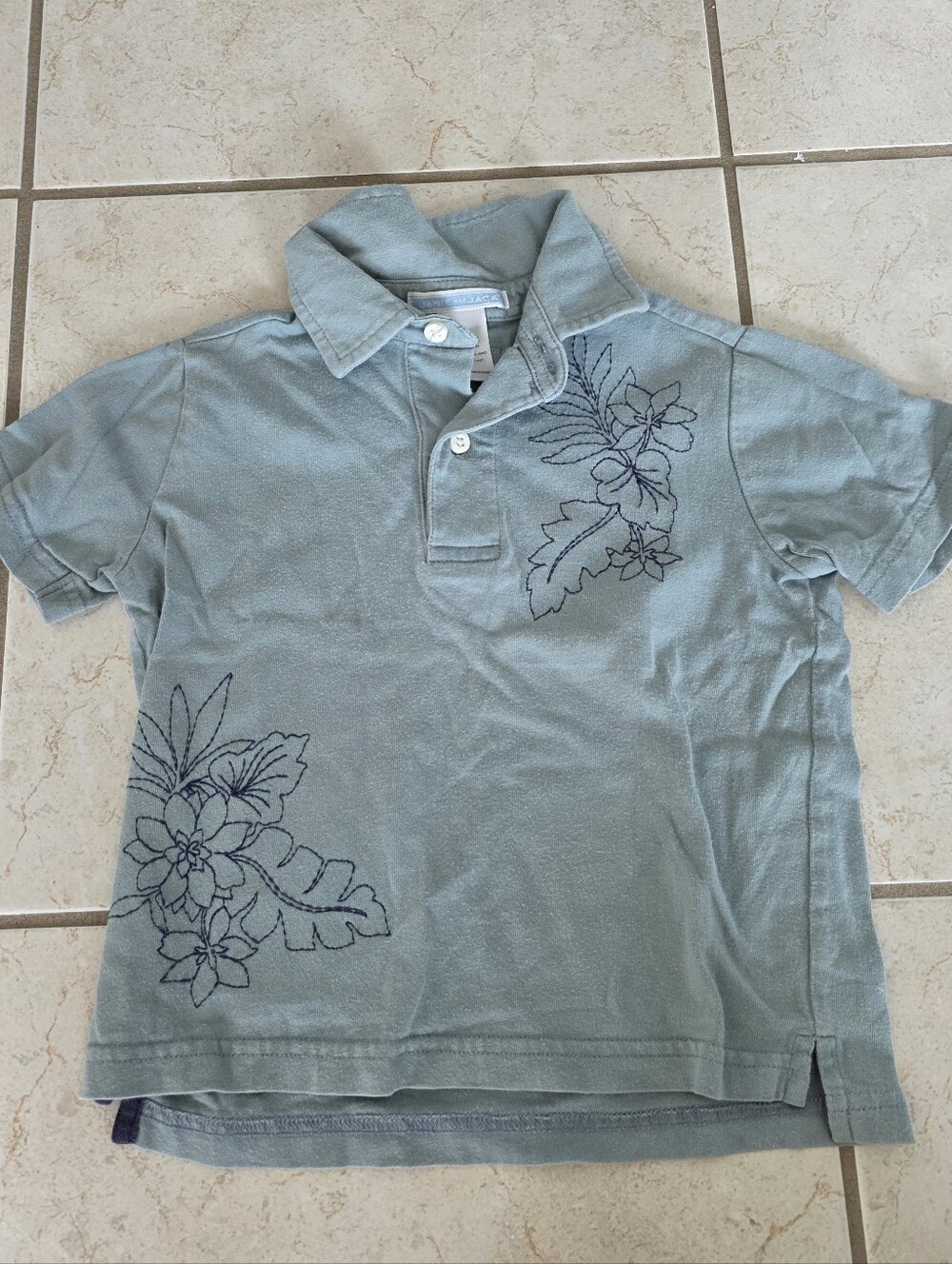 Janie and Jack Light Blue Polo with Navy Floral Stitching